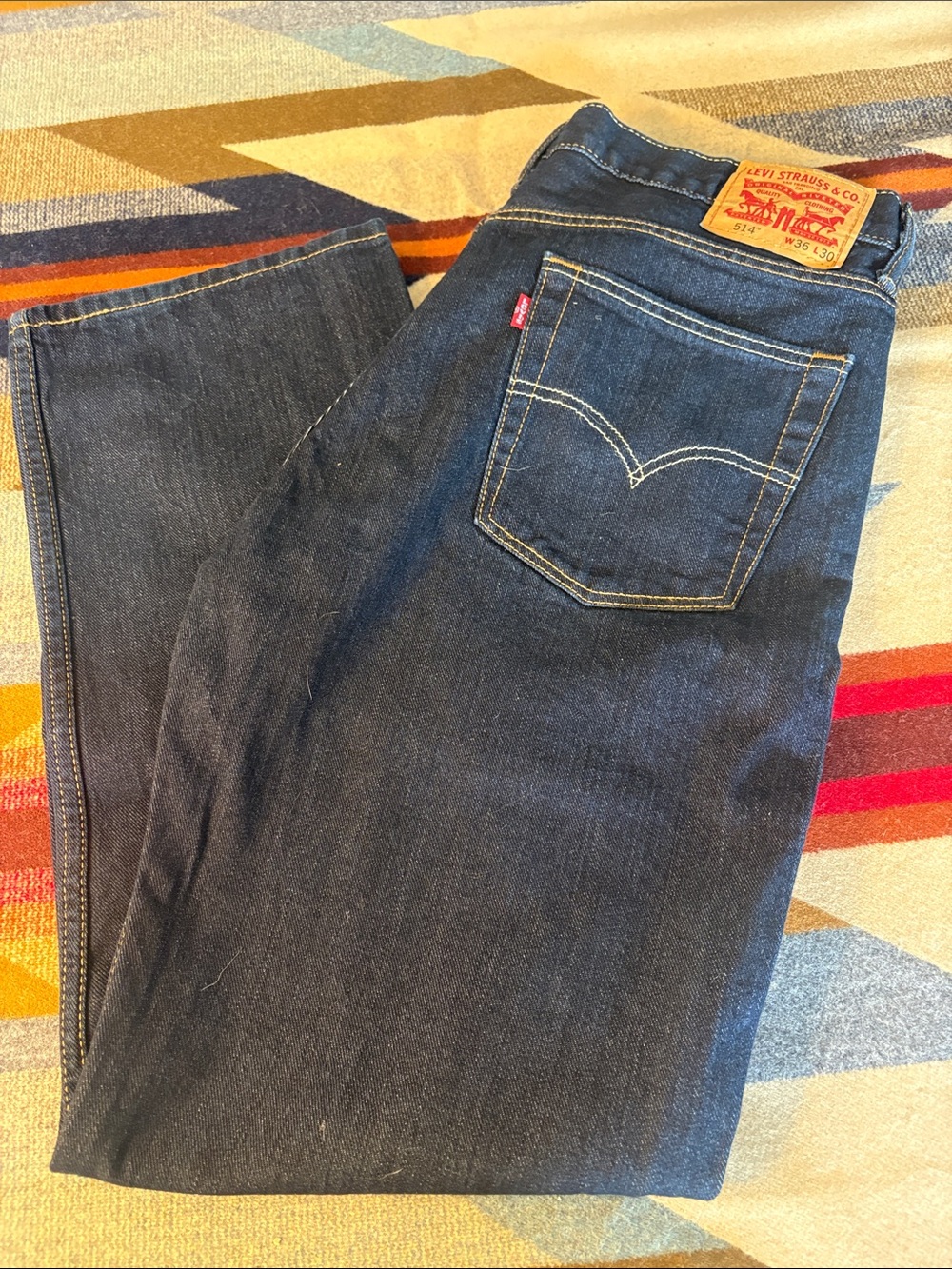 Levi's 514 Dark Blue Straight-Leg Denim Jeans with Red Tab